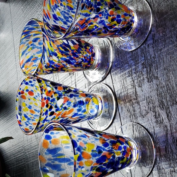 One Source Handmade Hand Blown Confetti  Glass Drinkware Six" Tall  Blue Orange - Picture 10 of 16